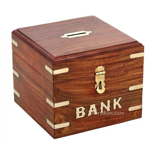 Square Wooden Handicraft Money Bank