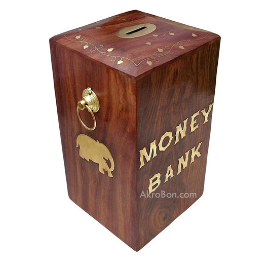 Tall Wooden Handicraft Money Bank