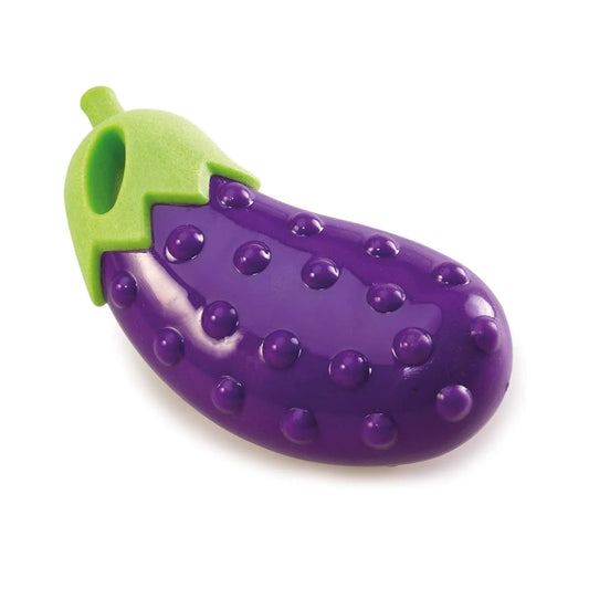 Holy Pows Treat Dispenser Vegi-Bites Eggplant Loud Squeaky Dog Toy