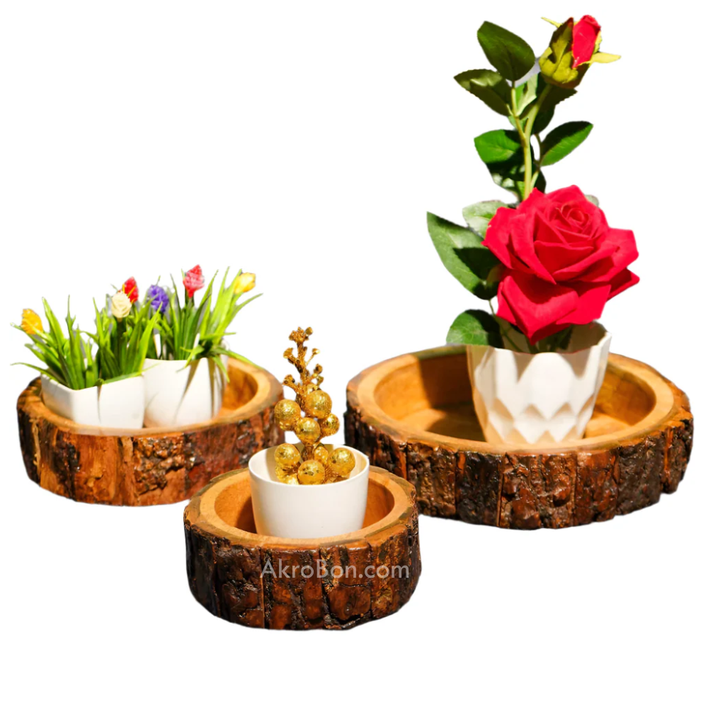 Wooden Serving Tray Round Set of 3 Pcs