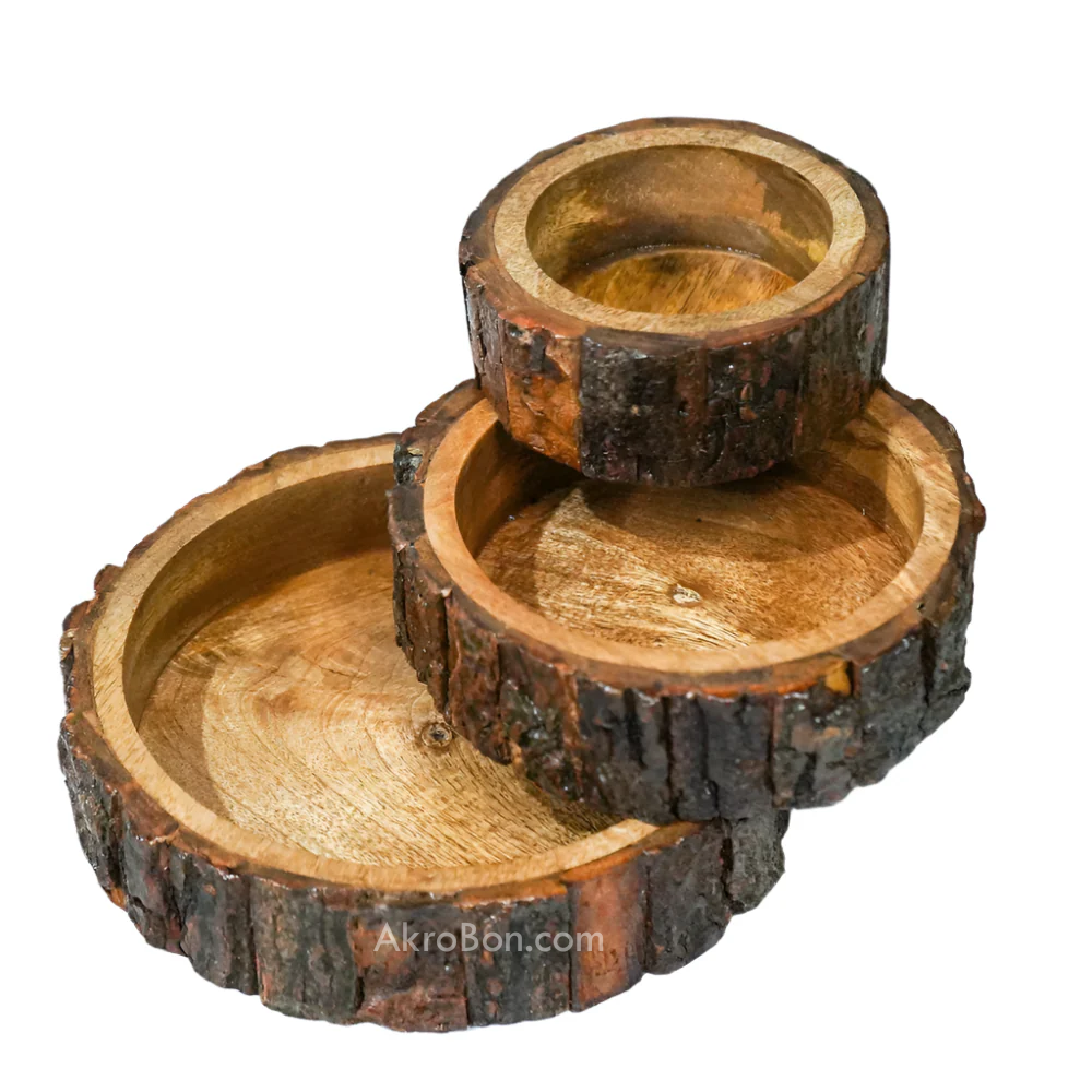 Wooden Serving Tray Round Set of 3 Pcs