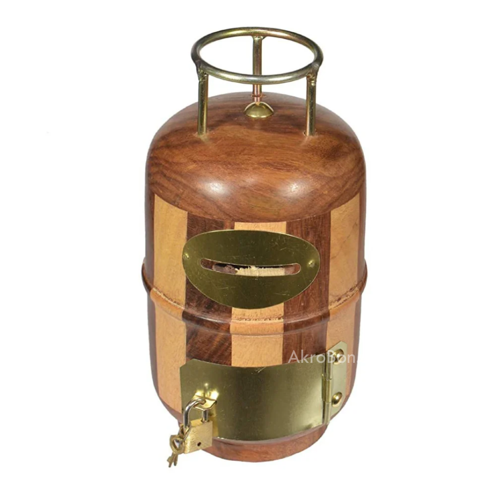 Cylindrical Wooden Handicraft Money Bank