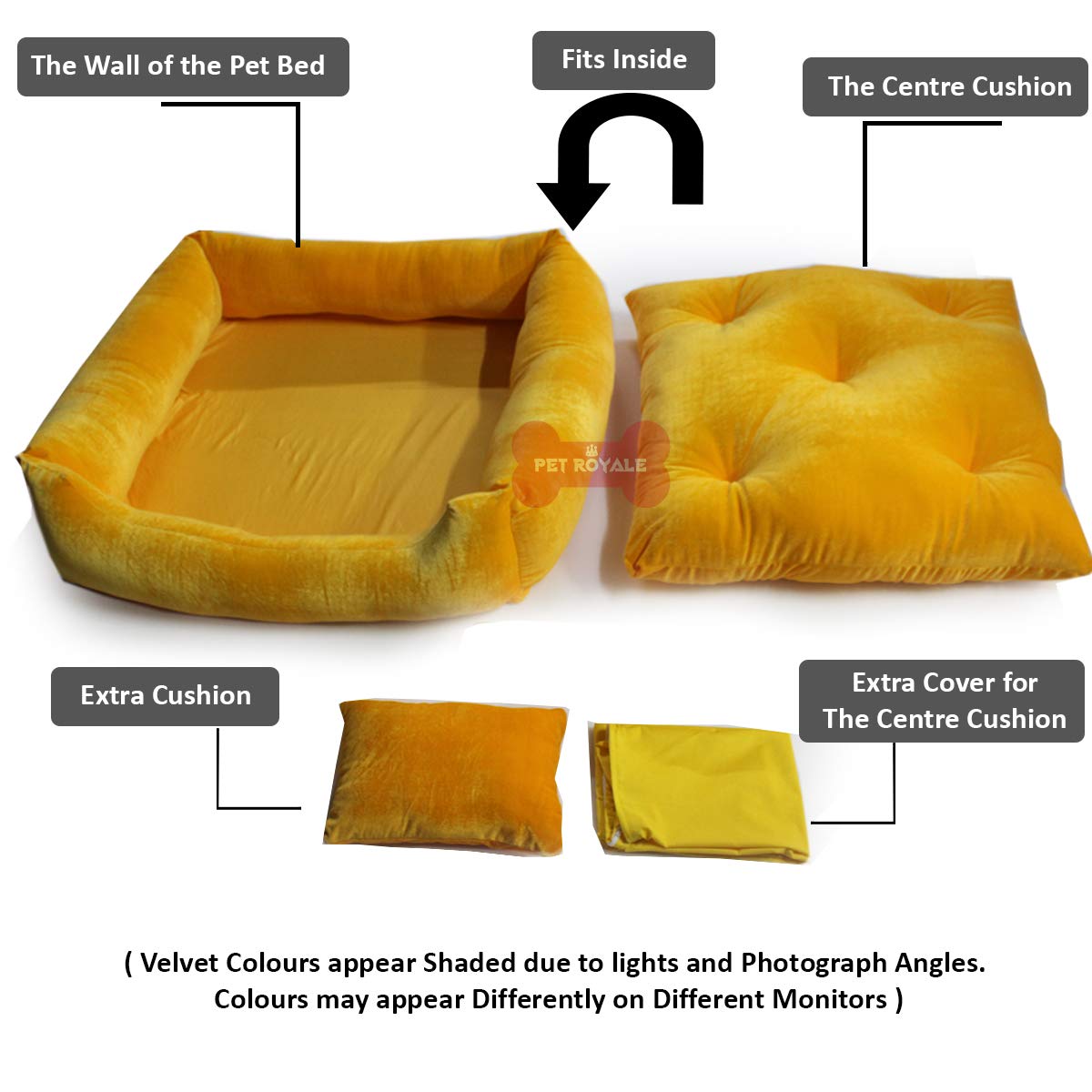 Solid yellow- Pet Royale Large Dog Bed | Reversible Dog Bed for Big Dogs | Plus Extra Removable 100% Cotton Washable Covers