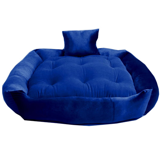 Blue Velvet Reversible Dog Bed for Dogs | Plus Extra Removable 100% Cotton Washable Covers