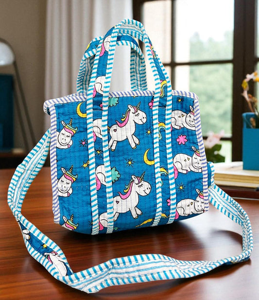 Jaipur Printed Quilted Tote Bags | Reversible Quilted Bag - Unicorn
