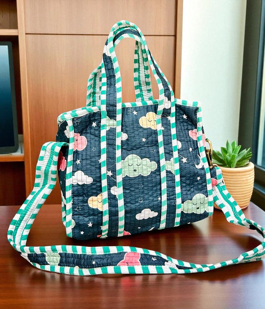 Jaipur Printed Quilted Tote Bags | Reversible Quilted Bag - Clouds