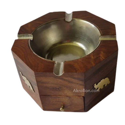Hexagonal Wooden Ashtray - with Removable Tray