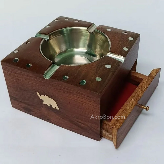 InSquare Round Wooden Ashtray - with Removable Tray