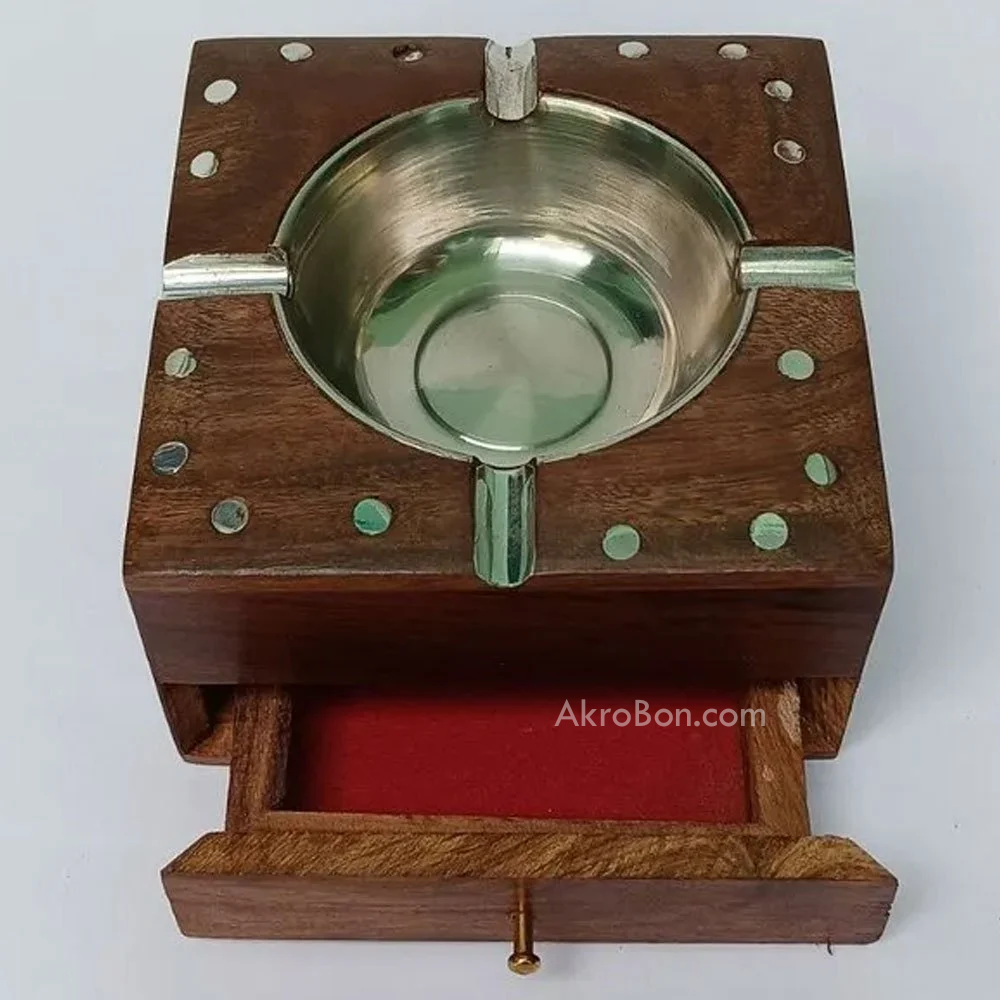 InSquare Round Wooden Ashtray - with Removable Tray