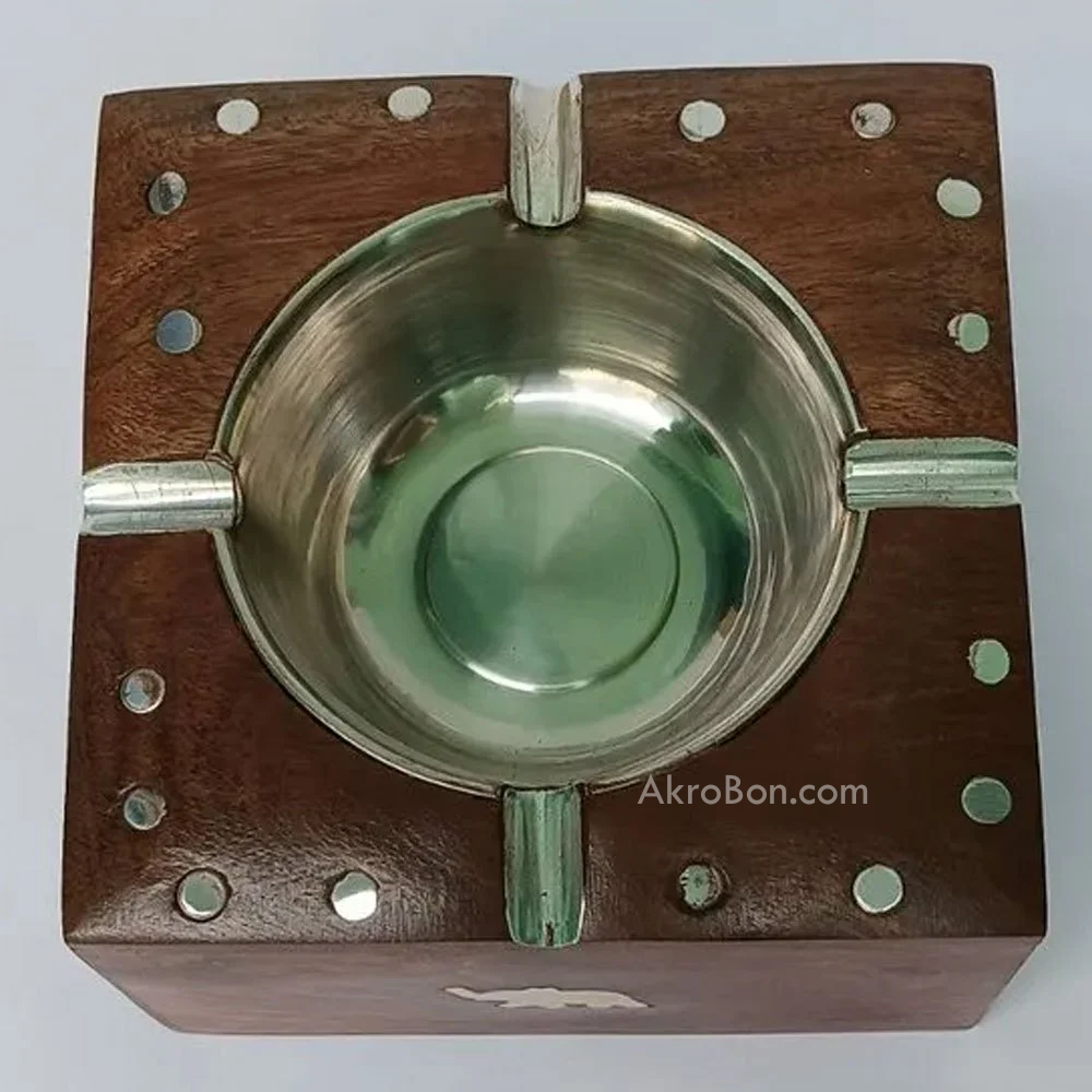 InSquare Round Wooden Ashtray - with Removable Tray