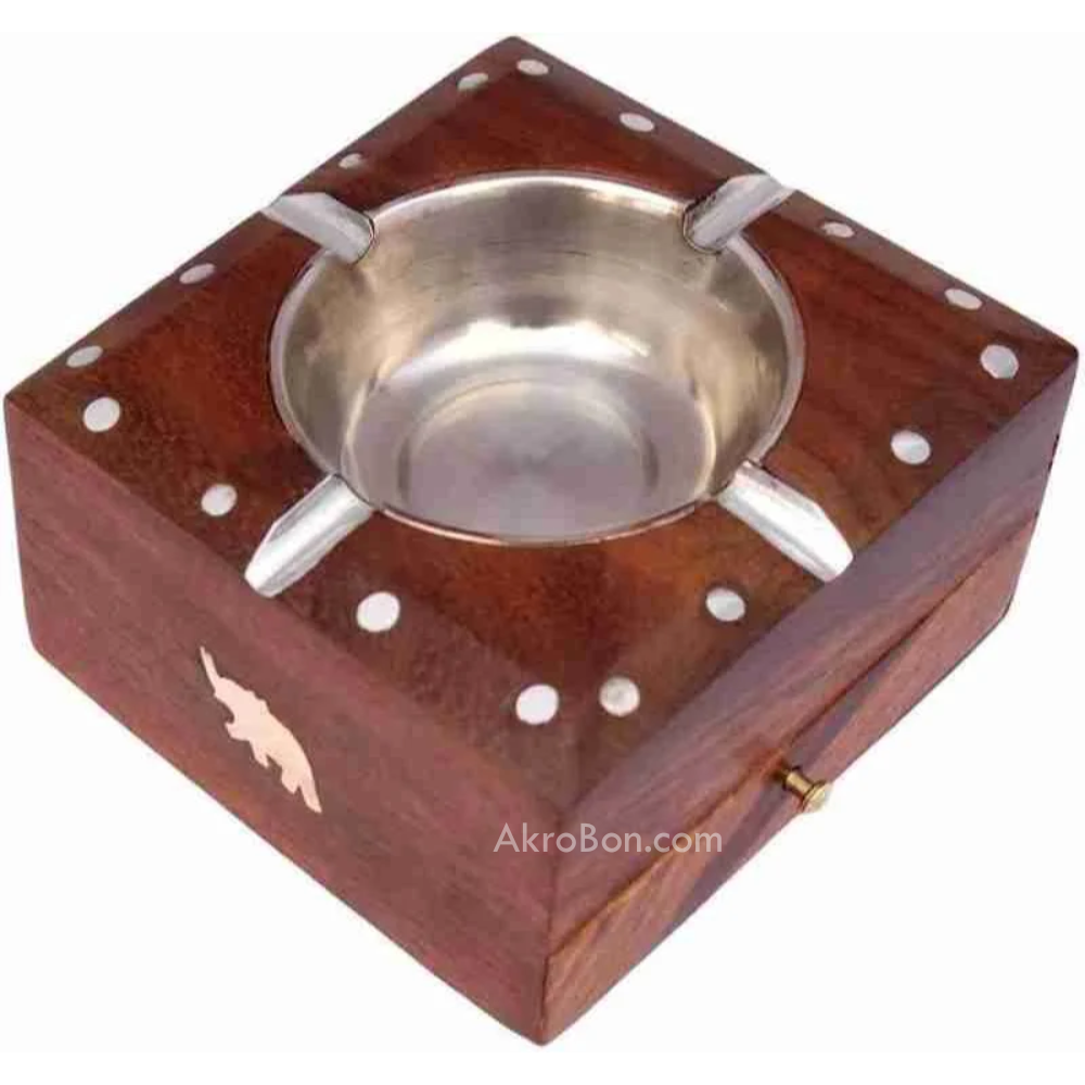 InSquare Round Wooden Ashtray - with Removable Tray