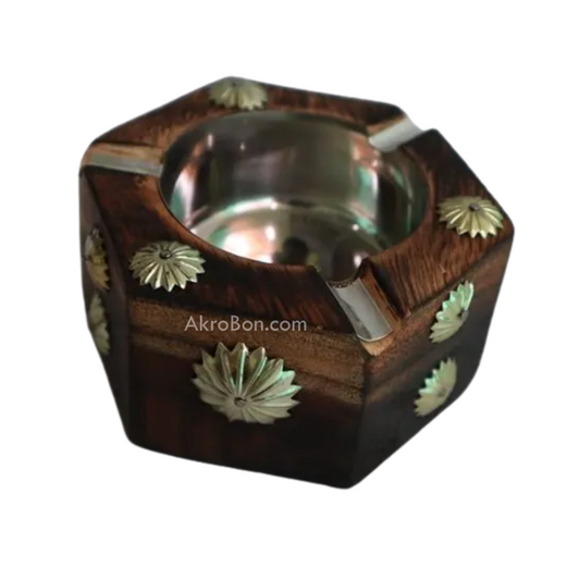 HexShell Round Wooden Ashtray - with Removable Tray