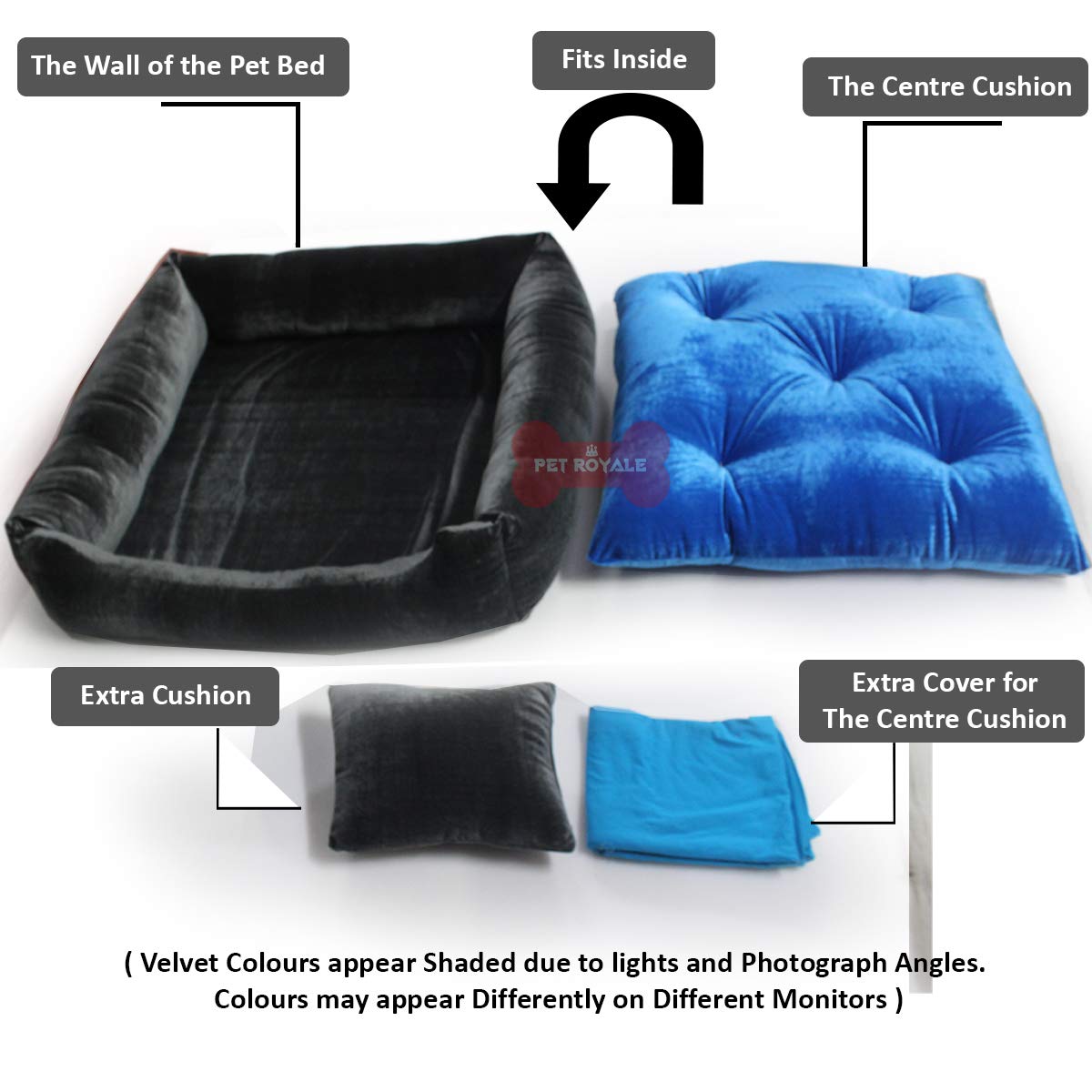 Grey Blue - Pet Royale Velvet Cat Bed