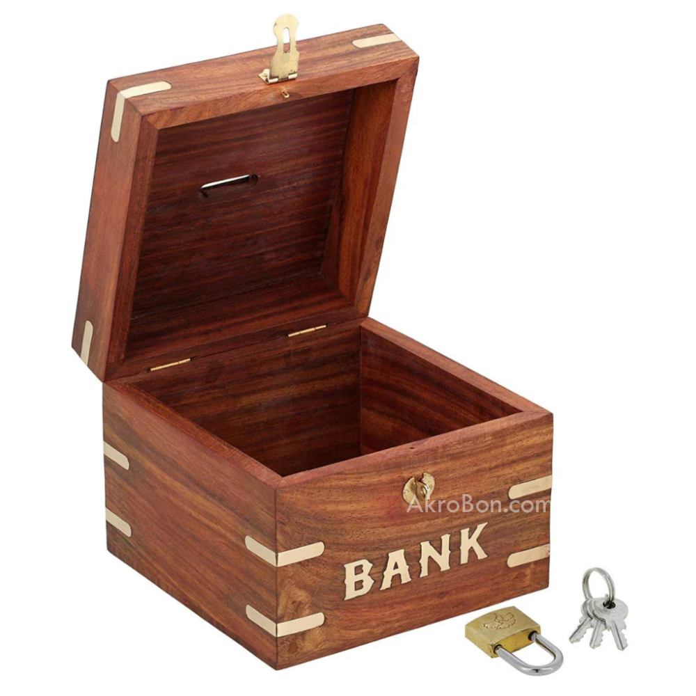 Square Wooden Handicraft Money Bank