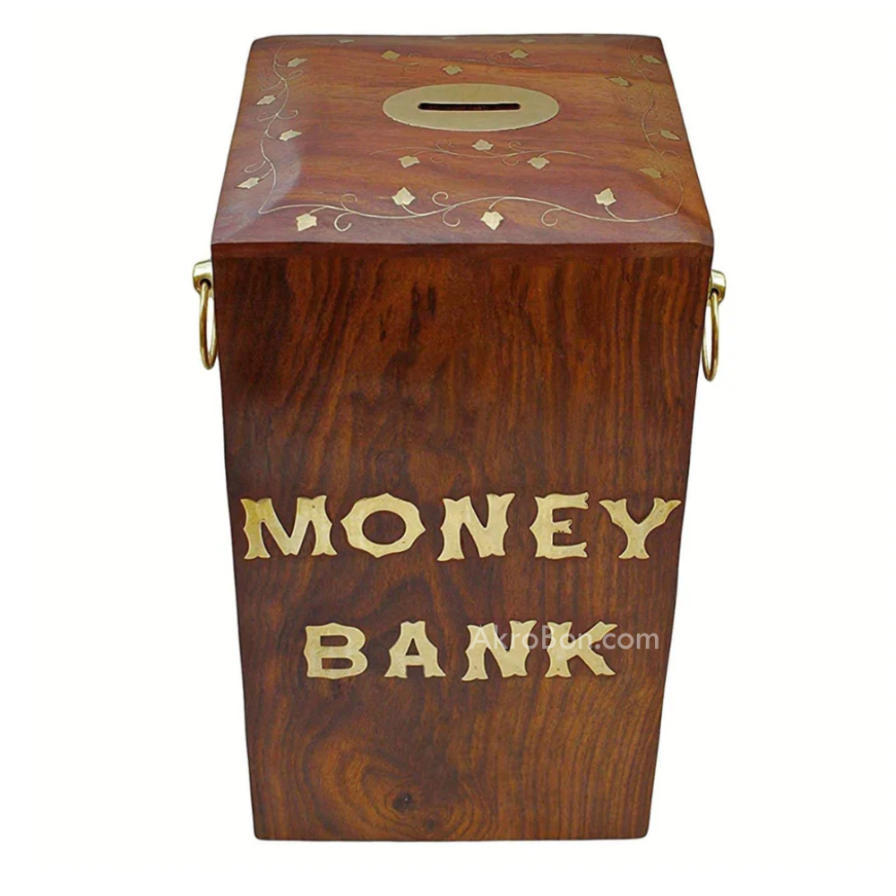 Tall Wooden Handicraft Money Bank