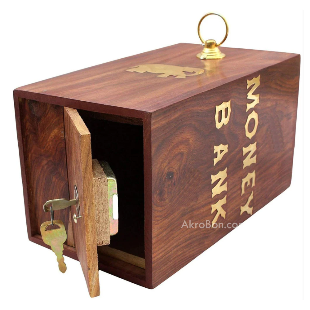 Tall Wooden Handicraft Money Bank