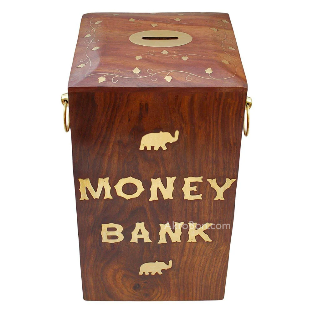 Tall Wooden Handicraft Money Bank