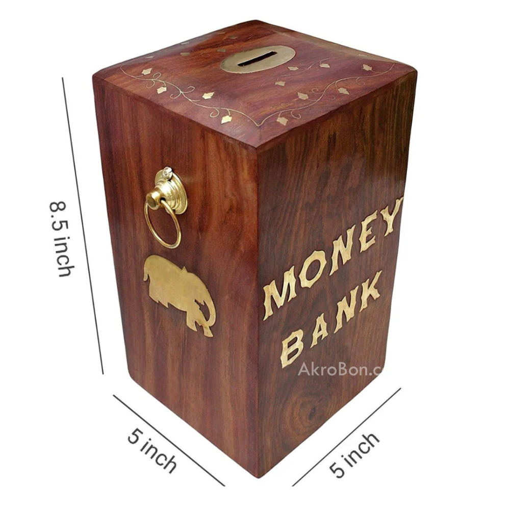 Tall Wooden Handicraft Money Bank