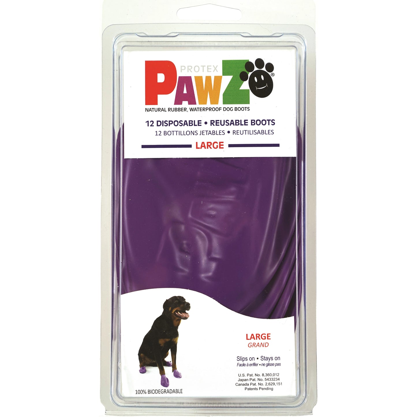 Pawz Waterproof Dog Boots - Large - Purple 12 PCS