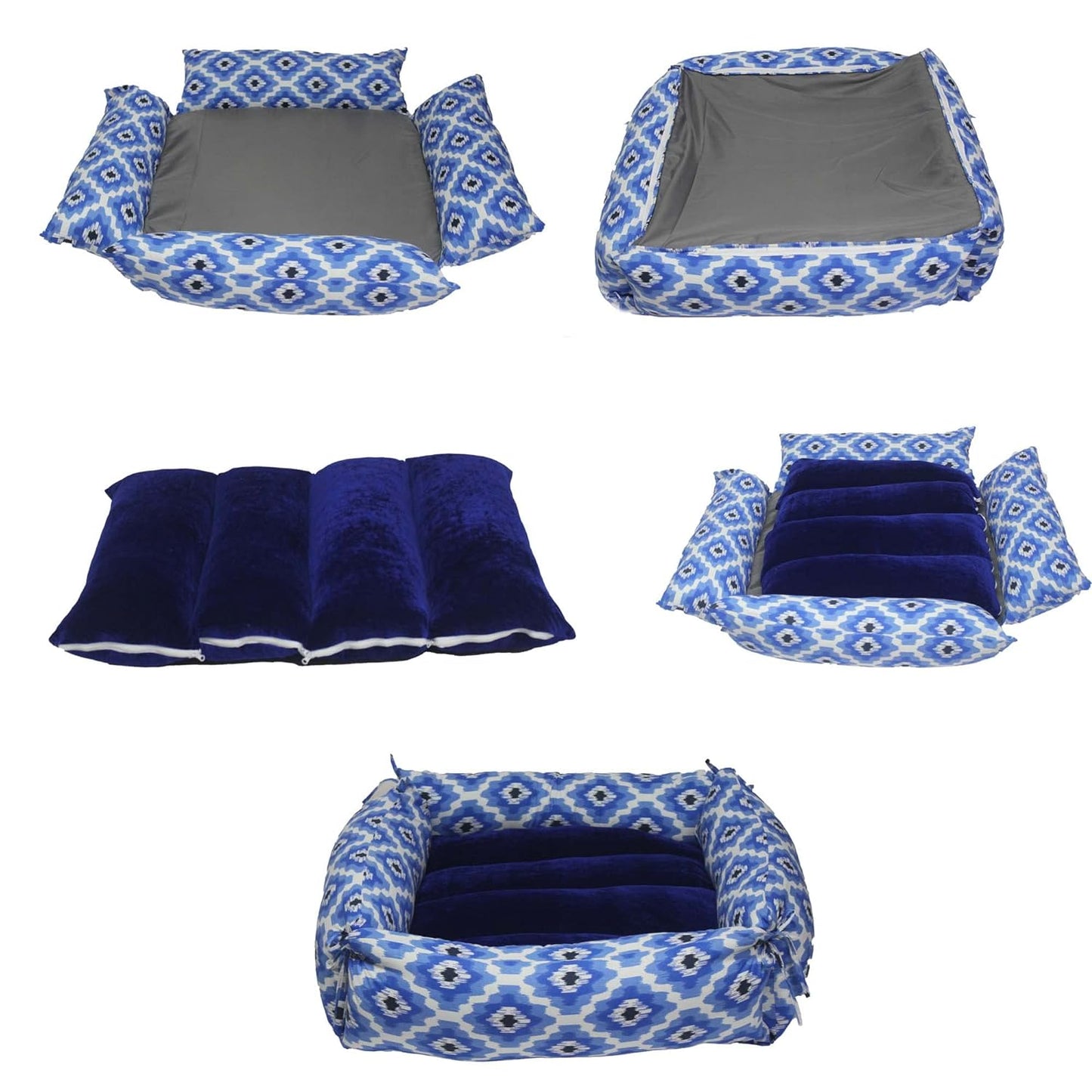 Blue Printed Pet Royale Premium Detachable Big Dog Bed