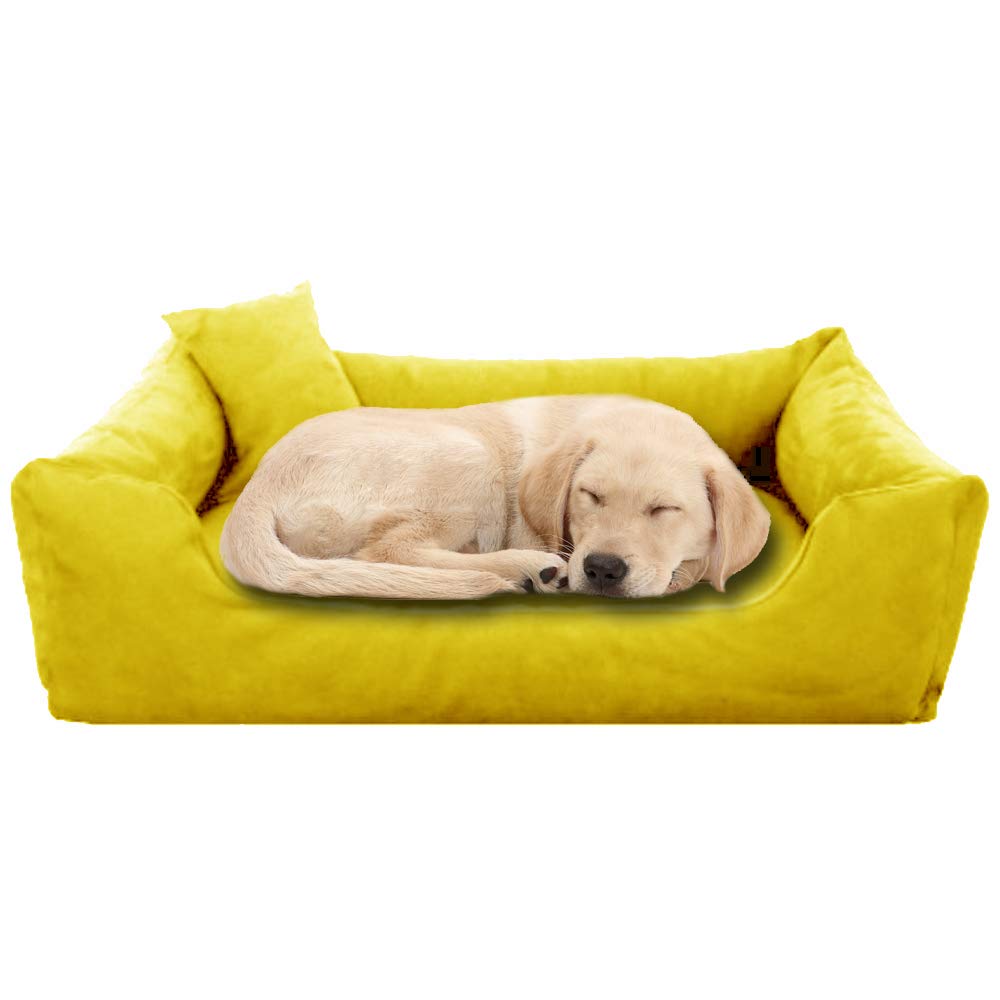 Solid yellow- Pet Royale Large Dog Bed | Reversible Dog Bed for Big Dogs | Plus Extra Removable 100% Cotton Washable Covers