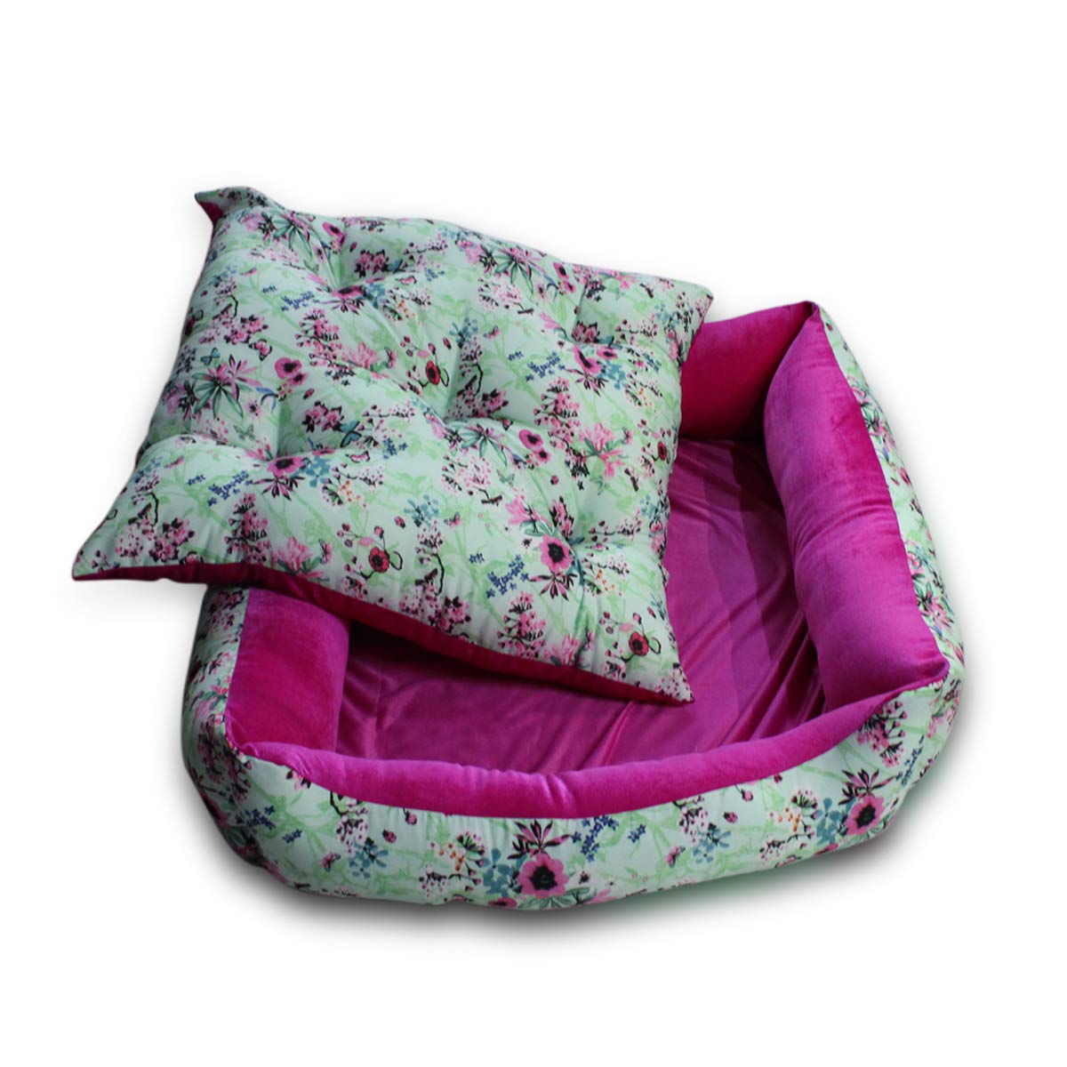 Blue Flora - Reversible Dog Bed for Dogs | Plus Extra Removable 100% Cotton Washable Covers