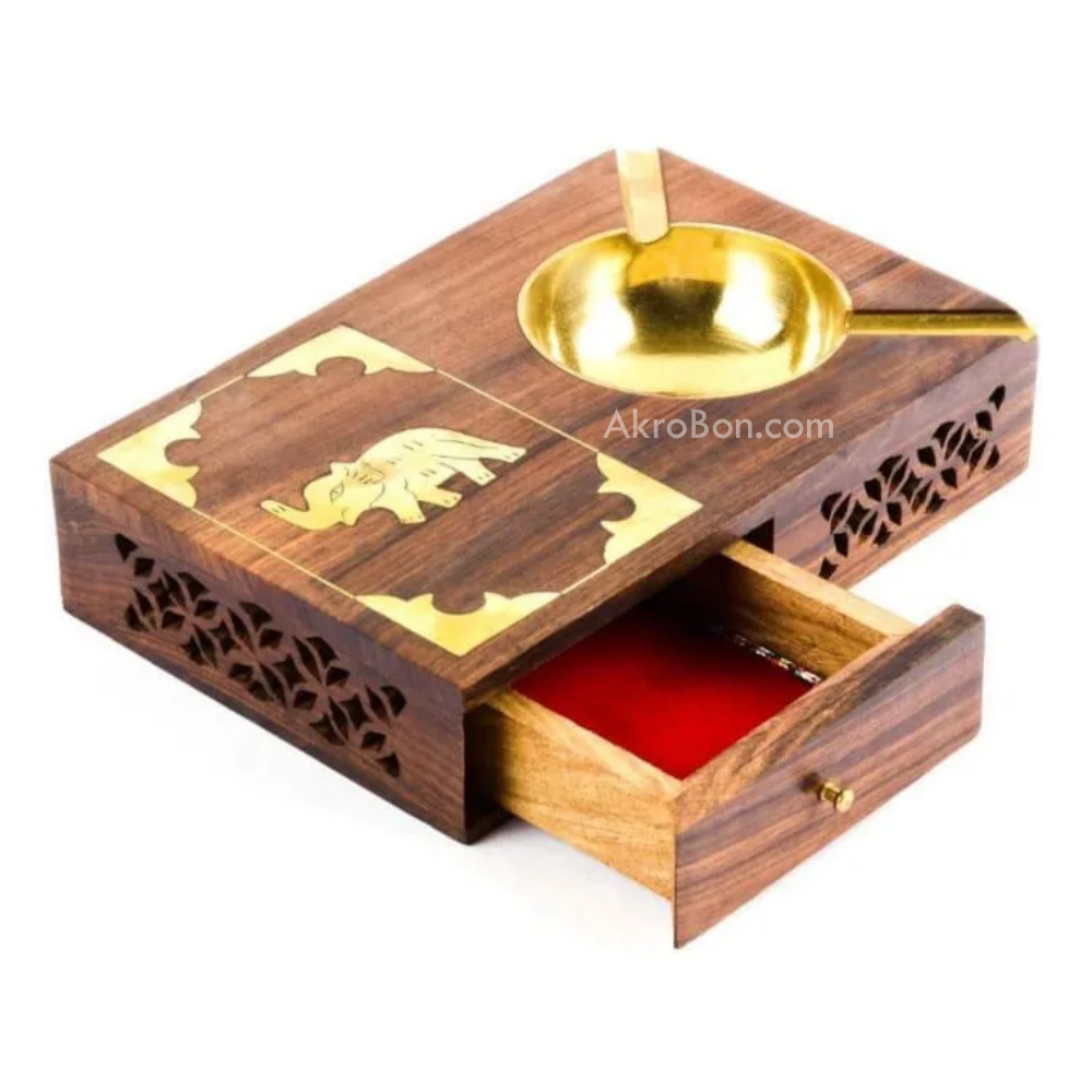 Rectangular Wooden Ashtray - with Removable Tray