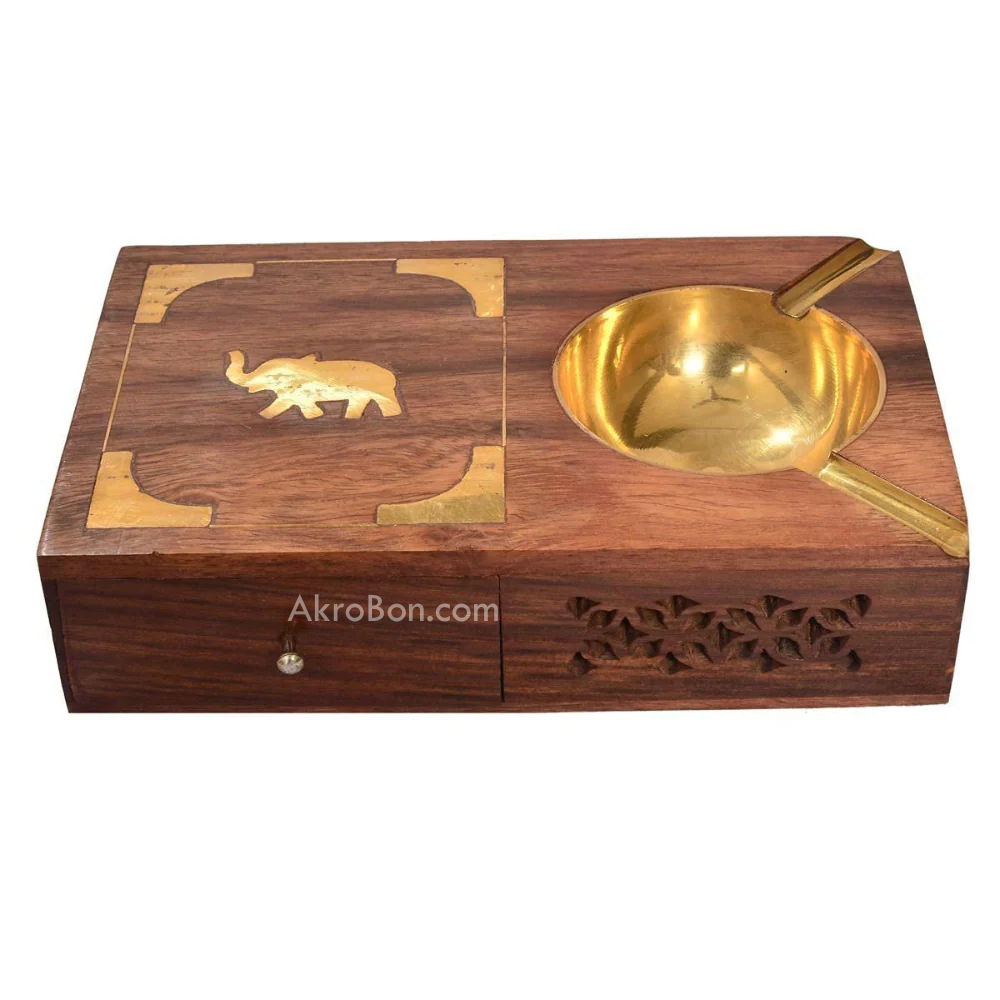 Rectangular Wooden Ashtray - with Removable Tray