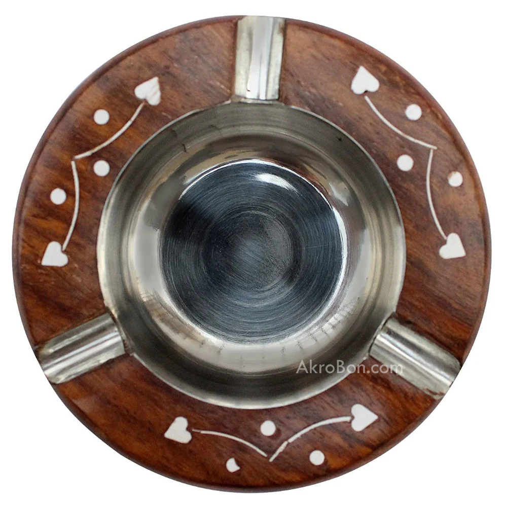 Wooden Ashtray - with Heart Motifs