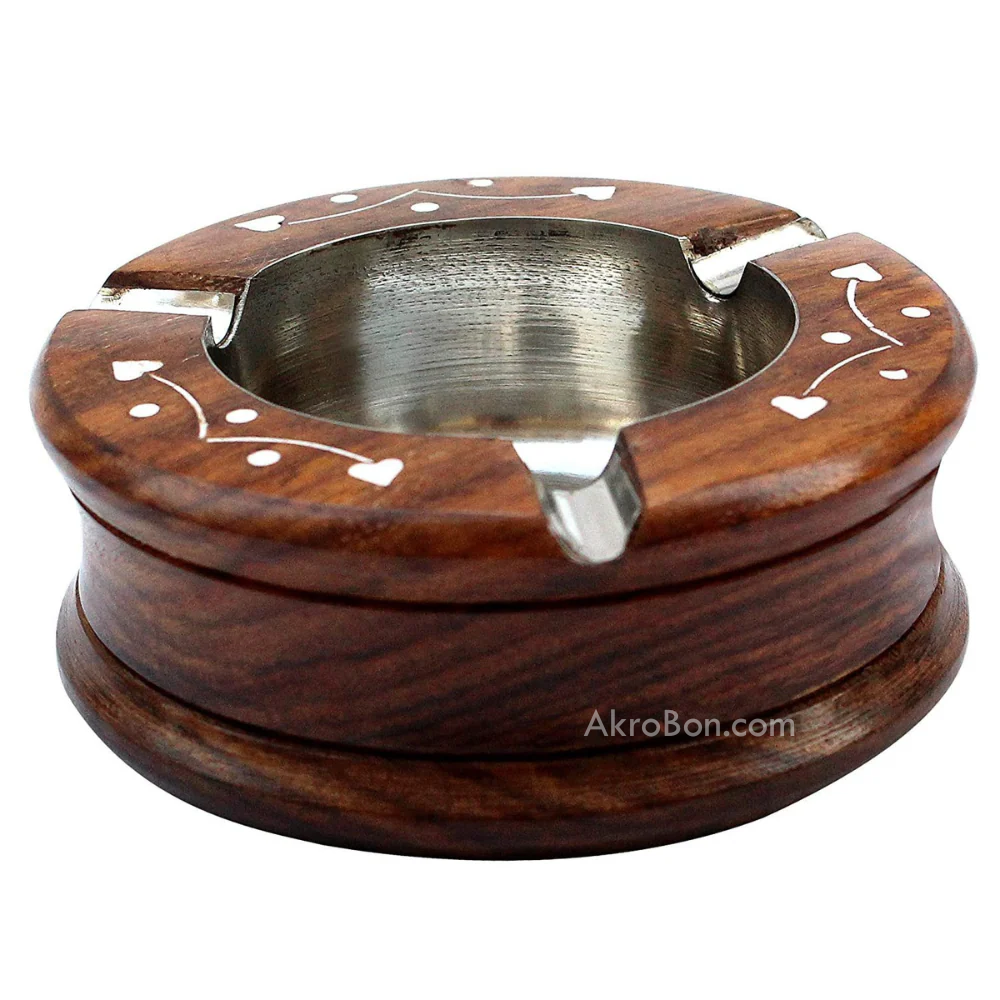 Wooden Ashtray - with Heart Motifs