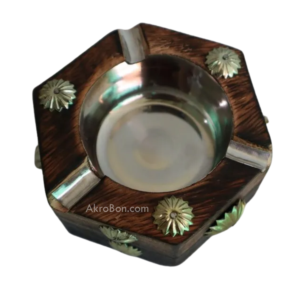 HexShell Round Wooden Ashtray - with Removable Tray