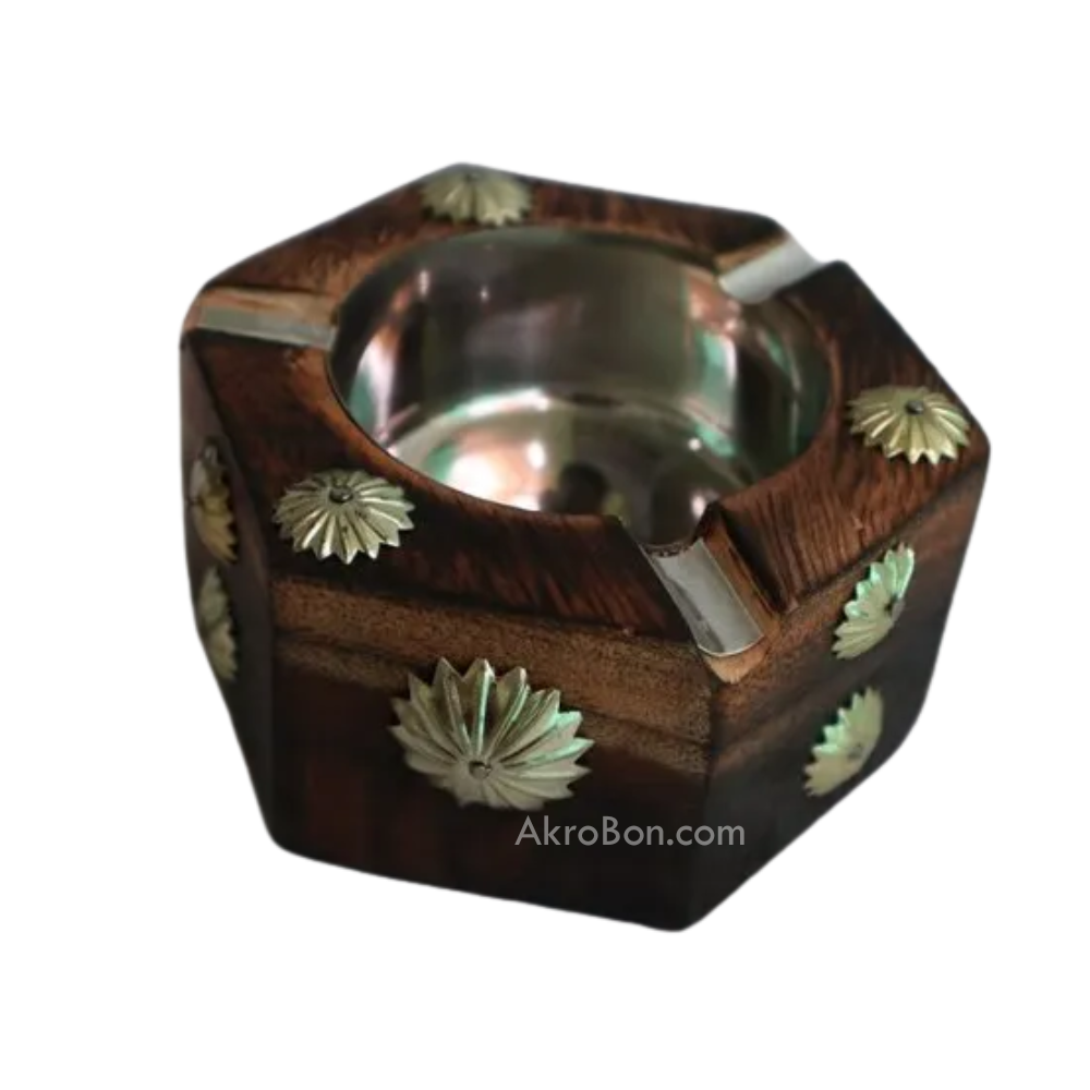 HexShell Round Wooden Ashtray - with Removable Tray