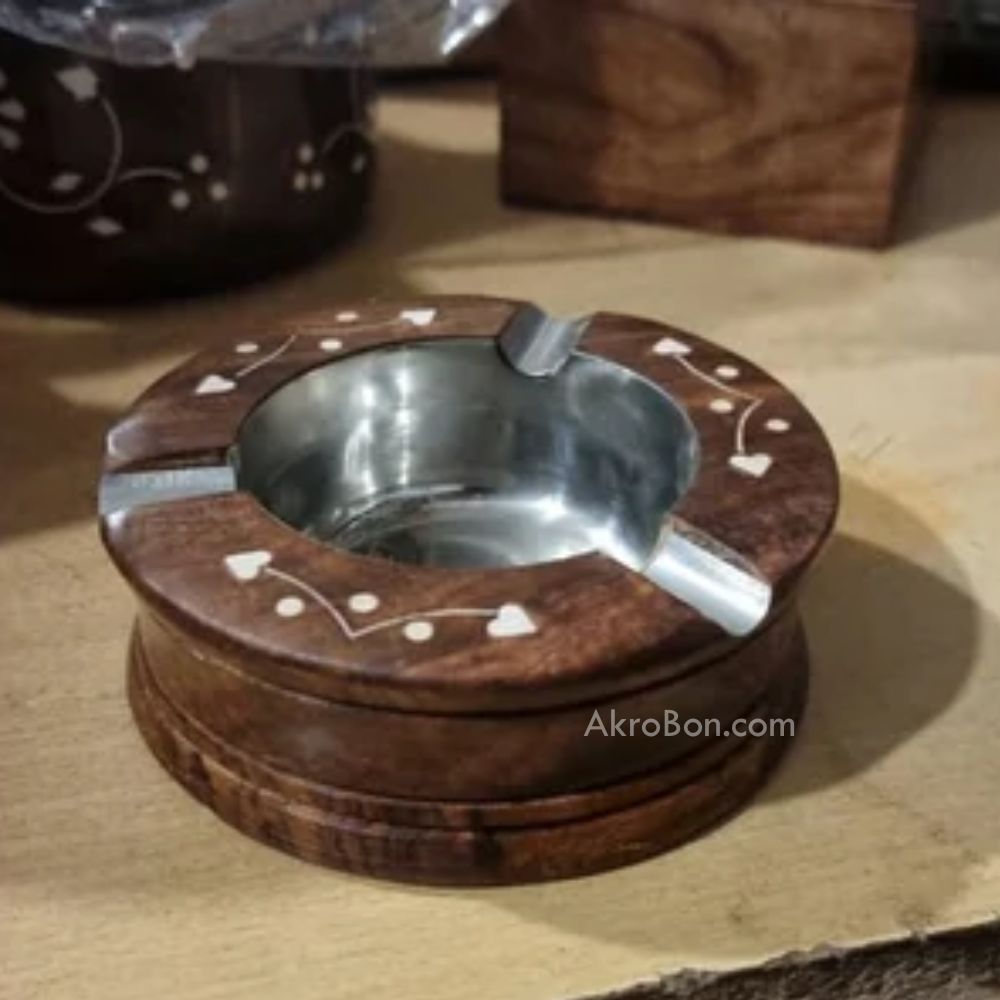 Wooden Ashtray - with Heart Motifs