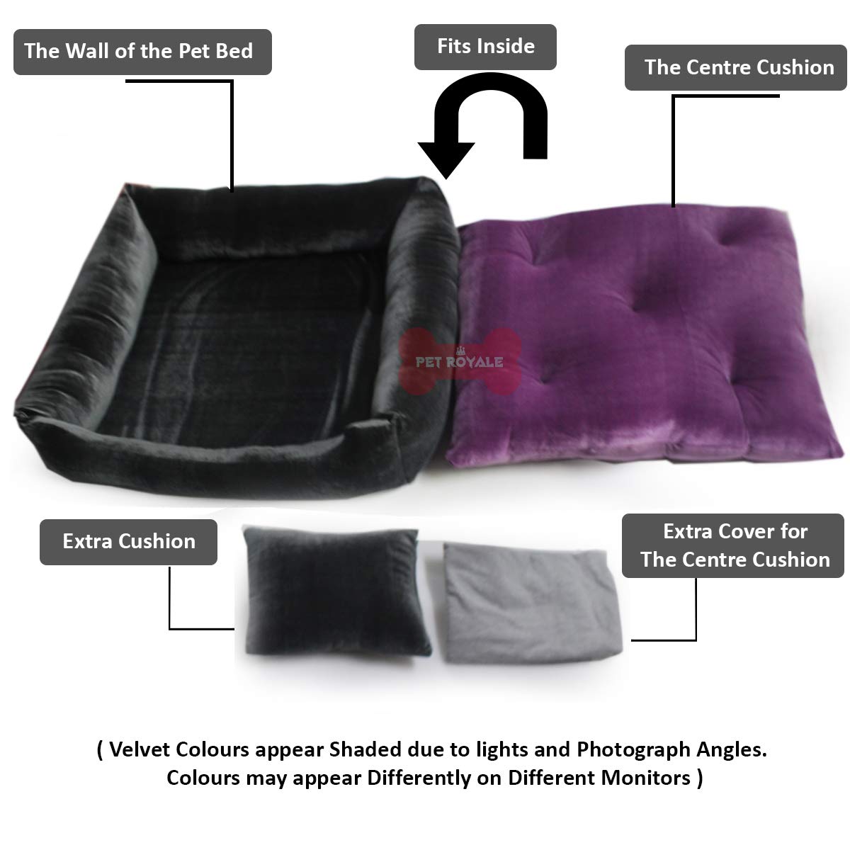 Grey Purple - Pet Royale Velvet Cat Bed