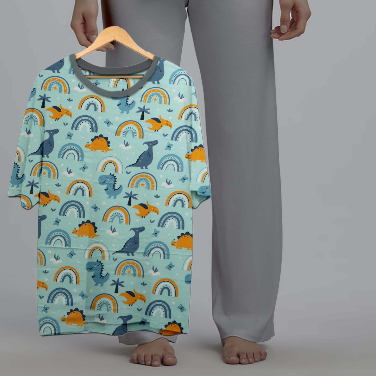 Azlax Cute Dino Grey 100% Cotton Pajama Sets - Tshirt + Pajamas