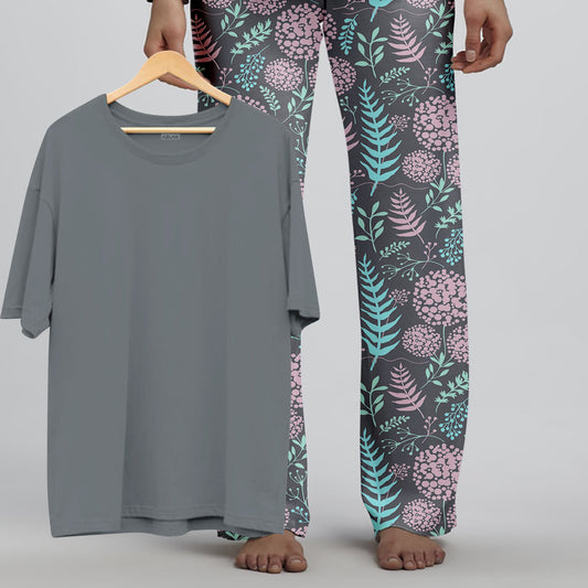 Azlax Acorn Grey 100% Cotton Pajama Sets - Tshirt + Pajamas