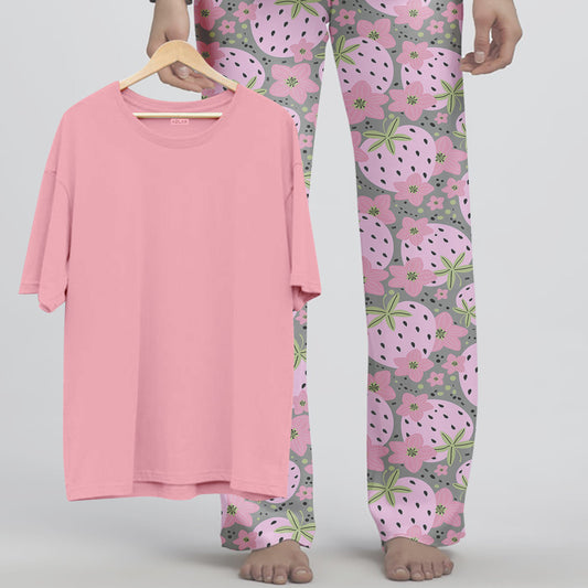 Azlax Berry Pink 100% Cotton Pajama Sets - Tshirt + Pajamas