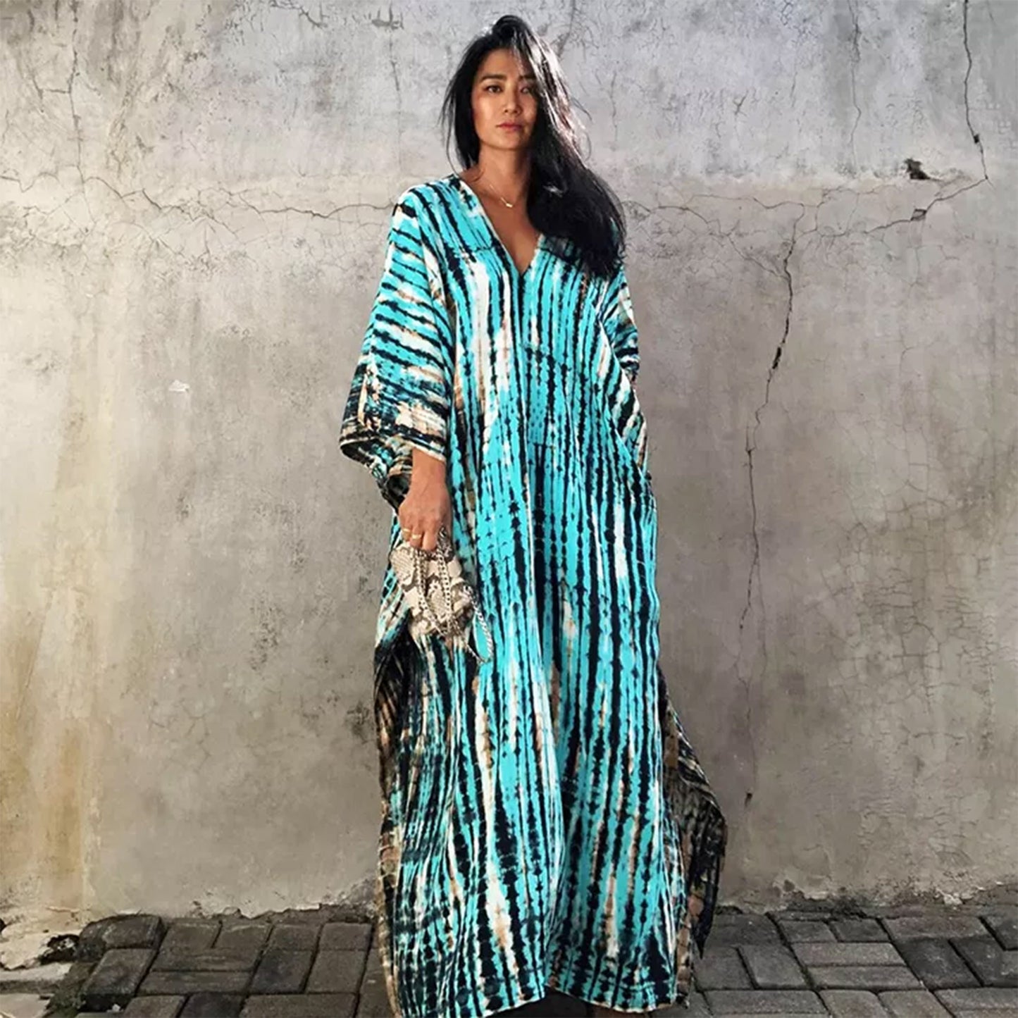 Blue Tye Dye Flowy Kaftan